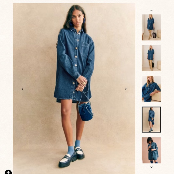 Sezane Blue Denim Sofie Dress Button Down Long Sleeve Size S - Picture 7 of 14